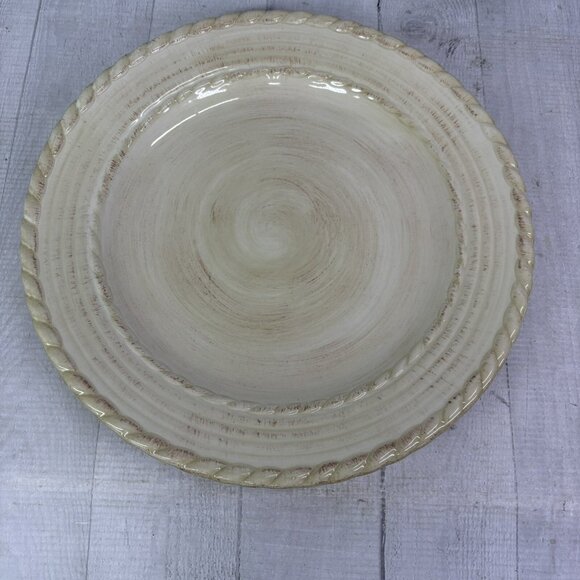 Roscher & Co BELLINI CREAM Embossed Rope Ring Earthenware  Dinner Plates Set 4 - Picture 8 of 16